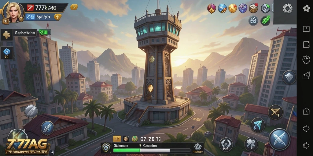Tampilan gameplay menegangkan di game Tower Defense 777AG.