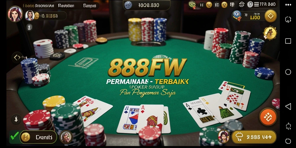 Screenshot utama 888FW menampilkan aksi seru permainan poker.