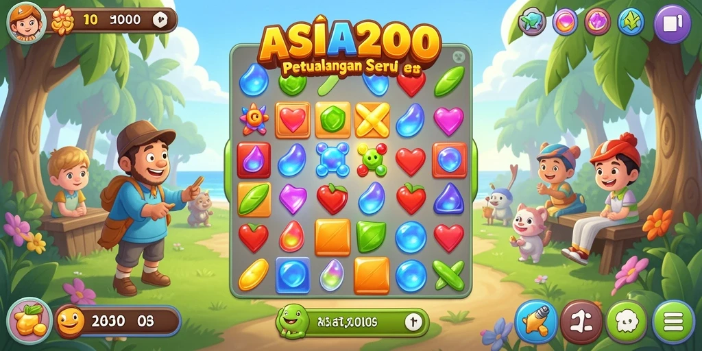 Tangkapan layar gameplay ASIA200 yang menunjukkan aksi Match-3 yang seru.