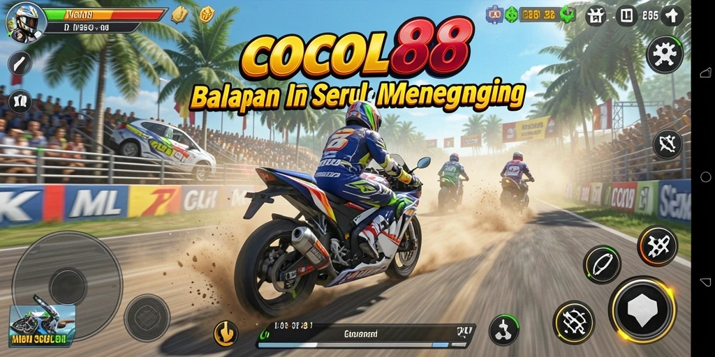 Screenshot utama COCOL88 menampilkan balapan motor yang mendebarkan.