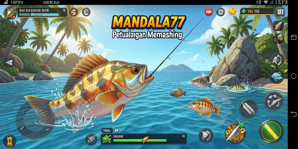 Gameplay mendebarkan dalam MANDALA77 saat menangkap ikan besar.