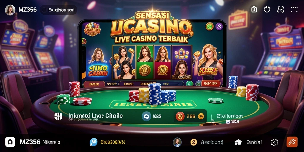 Screenshot MZ356 menampilkan dealer langsung dan meja permainan.