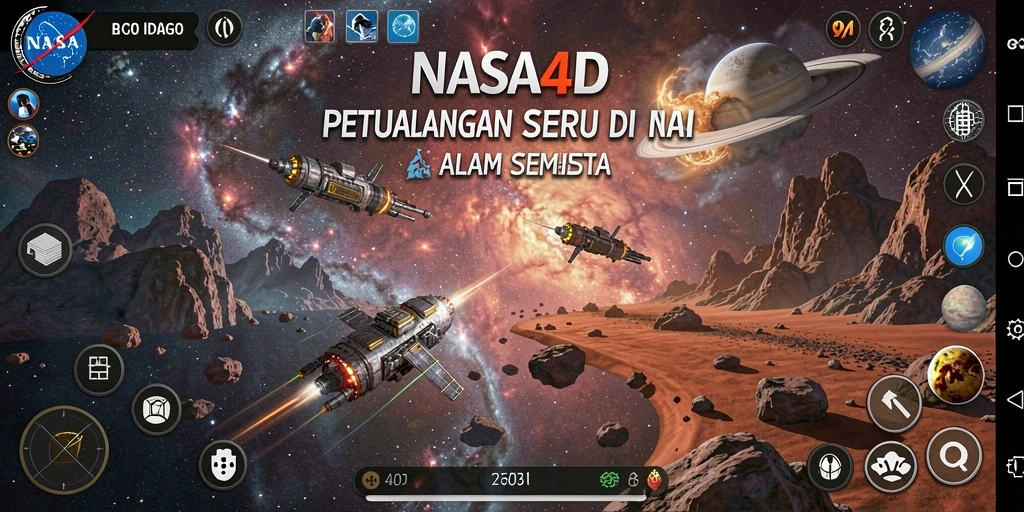 Screenshot gameplay NASA4D menampilkan eksplorasi luar angkasa yang menakjubkan.