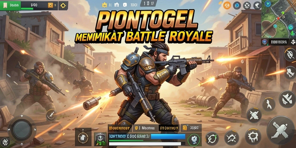 Screenshot PIONTOGEL menampilkan aksi intens pertempuran Battle Royale.