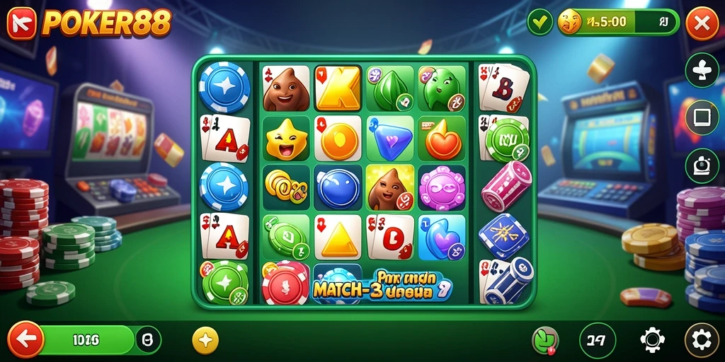 Tampilan menarik dari gameplay POKER88 Match-3.