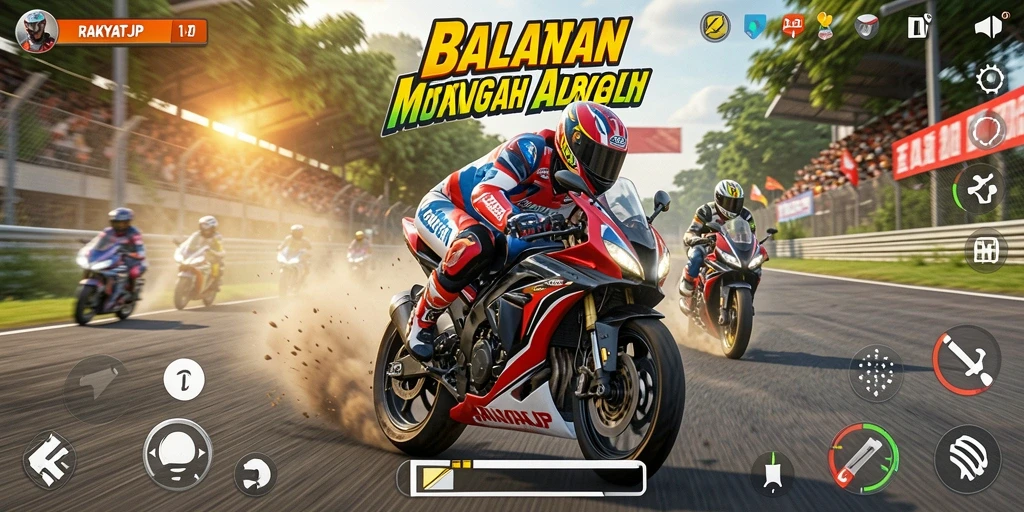 Tampilan gameplay RAKYATJP yang menegangkan saat balapan motor.
