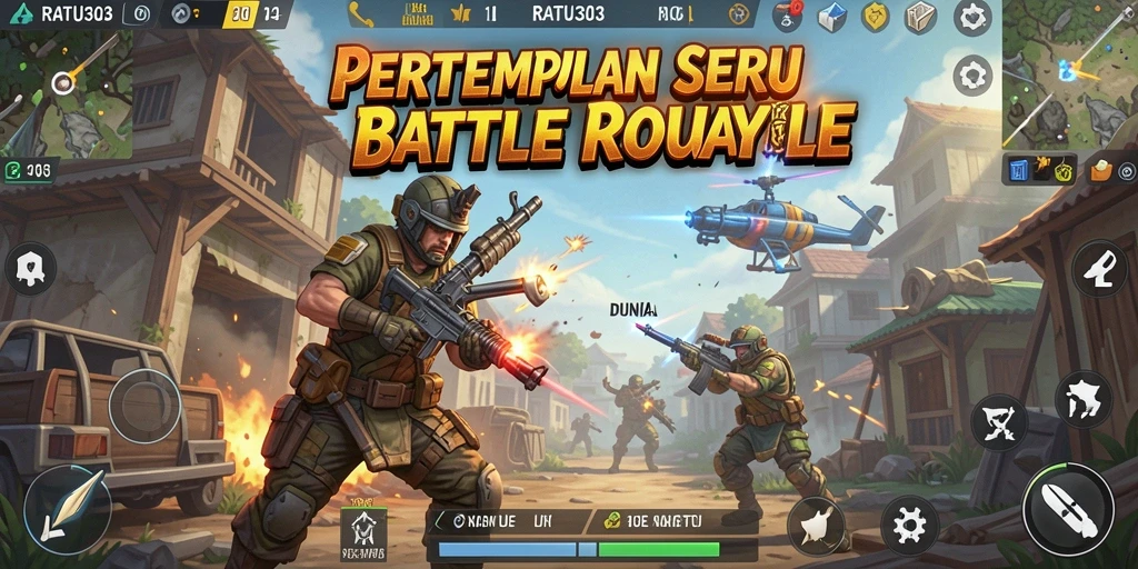 Screenshot RATU303 menampilkan aksi tembak-menembak seru.