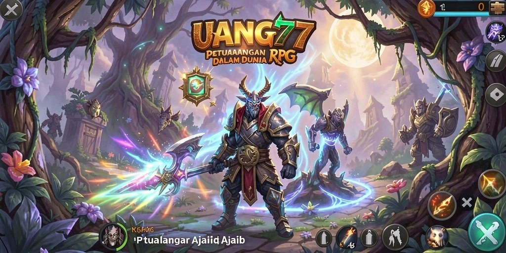 Screenshot UANG77 menampilkan pertarungan seru dalam game RPG.