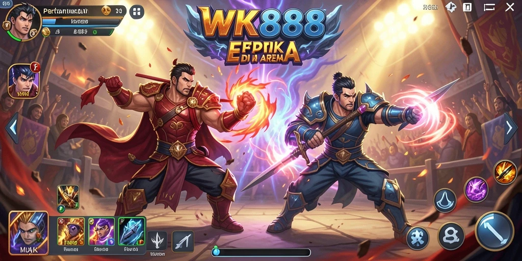 Gameplay WK888 menunjukkan pertarungan yang mendebarkan dan dinamis.